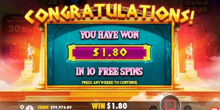 텀블 기능이 활성화된 지혜의 아테나 1000 슬롯 플레이 장면